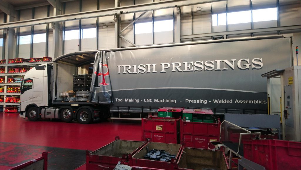 Irish Pressing's Volvo truck and 40ft curtain trailer for UK and EU deliveries